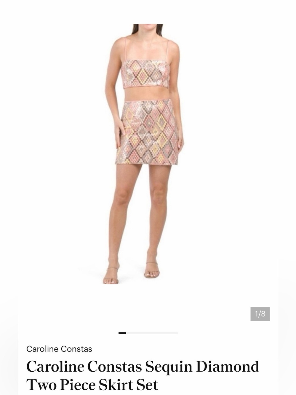 Caroline Constas Rose Gold Sequin Diamond Mini Skirt